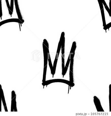 Seamless pattern of sprayed crown with overspray in black over white. Vector illustration template 105767215