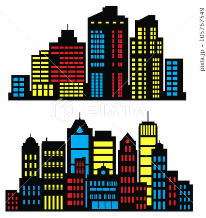 Landscape set of buildings silhouetted on white background. 105767549