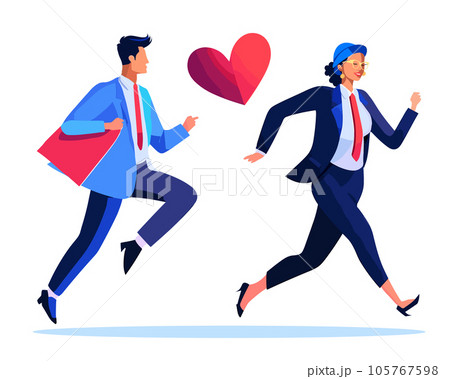 Lover people run after each other, interacting with deadline love concept 105767598