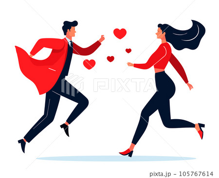Lover people run after each other, interacting with deadline love concept Lover people run after each other, interacting with deadline love concept 105767614