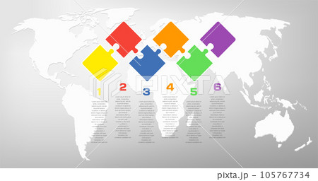 Six piece line infographic jigsaw puzzle process 105767734