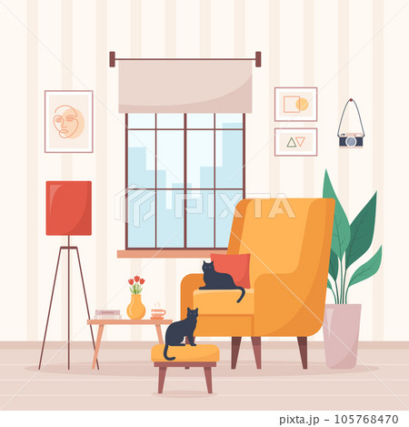 Cozy home interior design concept. Living room interior. Vector illustration in flat style Cozy home interior design concept. Living room interior. Vector illustration in flat style 105768470