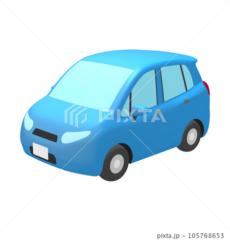 自動車のイラスト素材　デフォルメ　コンパクトカー　5ドアハッチバック　スカイブルー（1_a） 105768653