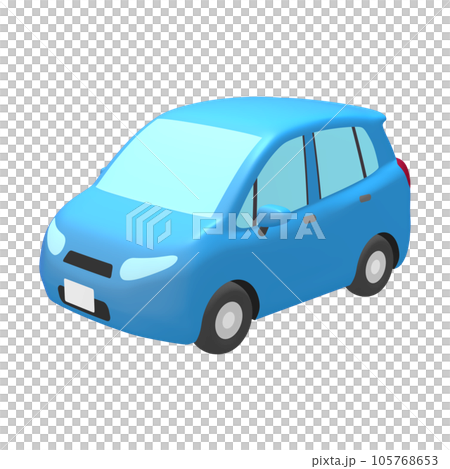 自動車のイラスト素材　デフォルメ　コンパクトカー　5ドアハッチバック　スカイブルー（1_a） 105768653