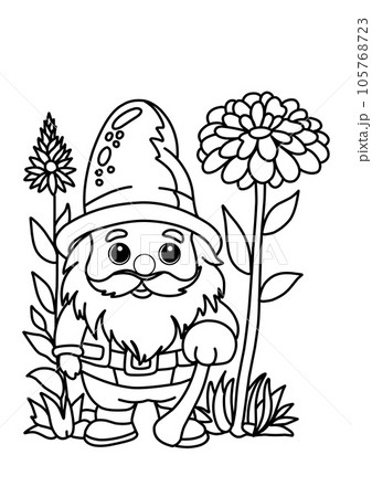 Coloring page with gnomes, autumn coloring page. 105768723