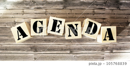 Agenda - words made of wooden blocks with letters, list of questions on the agenda concept Agenda - words made of wooden blocks with letters, list of questions on the agenda concept 105768839