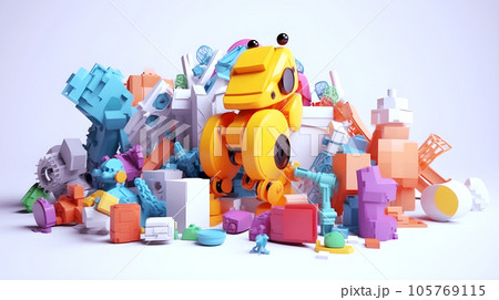 ガラクタ・おもちゃをイメージしたgraphic背景-Generative AIの