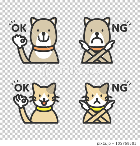 Pet OK, Pet NG dog and cat icon illustration set 105769583