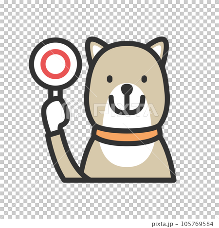 Illustration of a dog with a tag marked with a circle (〇) 105769584