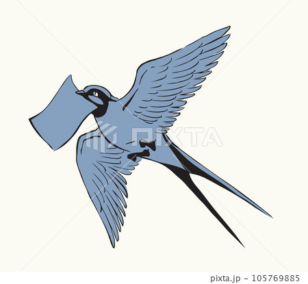 Swallow with paper card. Vector drawing 105769885
