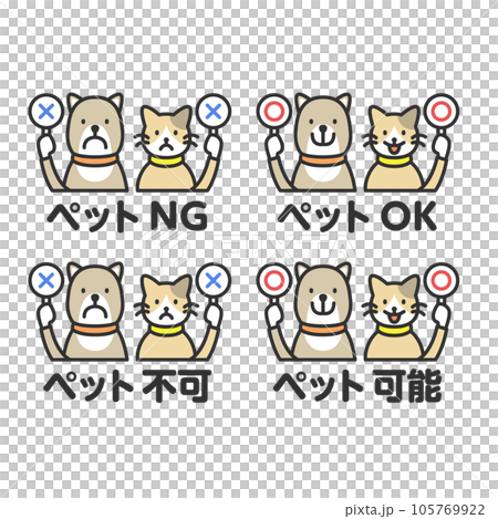 Pet allowed (OK) Pet not allowed (NG) dog cat illustration set 105769922
