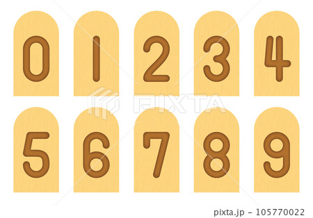 数字の形で焼印されている木。インフォグラフィック素材セット。木製のアイスの棒。 105770022