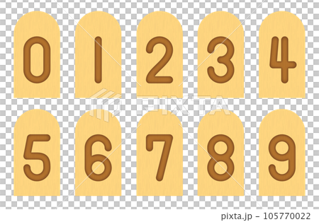 数字の形で焼印されている木。インフォグラフィック素材セット。木製のアイスの棒。 105770022