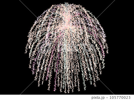 日本の打ち上げ花火。三尺玉のしだれ柳。散布ブラシで描いた火花。の