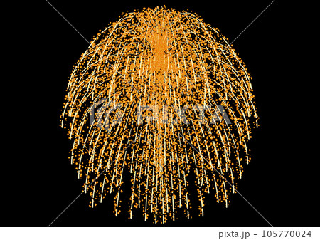 リアルに描いた打ち上げ花火のイラスト。三尺玉のしだれ柳。散布ブラシ