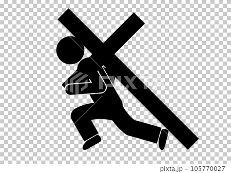 A pictogram carrying a heavy cross. A sense of guilt that never goes away. 105770027