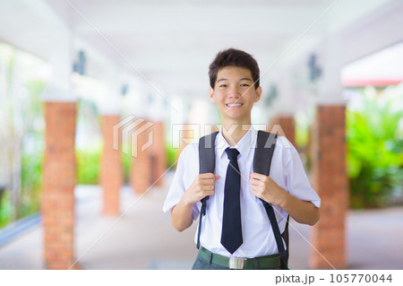 Kids back to school. Asian student with backpack. Kids back to school. Asian student with backpack. 105770044