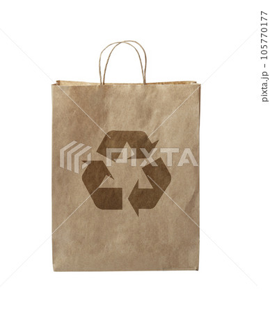 Close up of a paper bag with a recycling symbol isolated on white background 105770177
