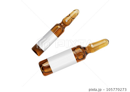 Two medical or cosmetic ampoules on a white background. Top view 105770273