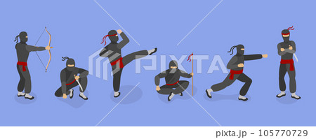 3D Isometric Flat Vector Set of Ninja Warriors 105770729