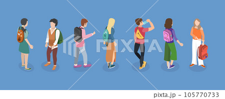 3D Isometric Flat Vector Conceptual Illustration of People With Backpacks 3D Isometric Flat Vector Conceptual Illustration of People With Backpacks 105770733