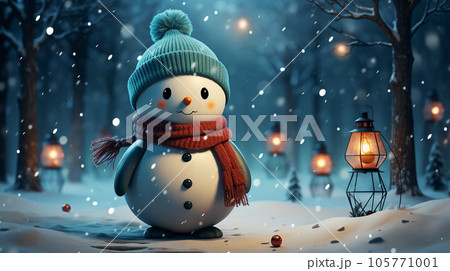 A Cheerful Christmas Snowman with Scarf and Hat...のイラスト素材 [105771001 ...