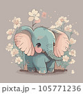 a blue elephant sitting in a flower filled 105771236