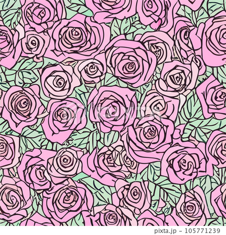 Seamless floral pattern with roses, Seamless floral pattern with roses, 105771239