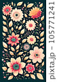 a flowers on a dark green and a pink flowers in the center of the picture, 105771241