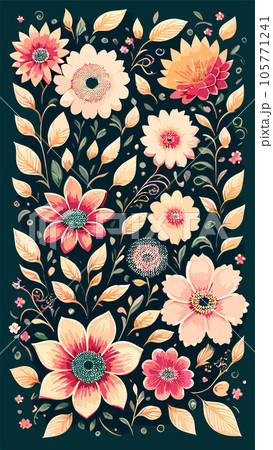 a flowers on a dark green and a pink flowers in the center of the picture, a flowers on a dark green and a pink flowers in the center of the picture, 105771241