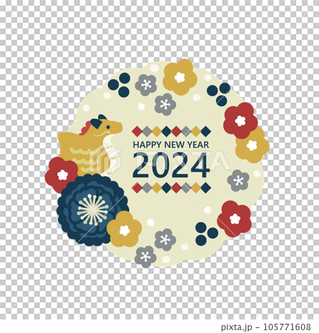 Dragon's 2024 Japanese style design vector material yellow 105771608