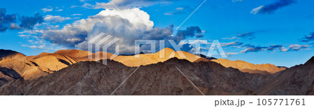 Panorama of Himalayas mountains on sunset. Ladakh, Jammu and Kashmir, India Panorama of Himalayas mountains on sunset. Ladakh, Jammu and Kashmir, India 105771761