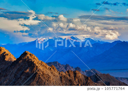 Himalayas mountains on sunset. Ladakh, Jammu and Kashmir, India Himalayas mountains on sunset. Ladakh, Jammu and Kashmir, India 105771764