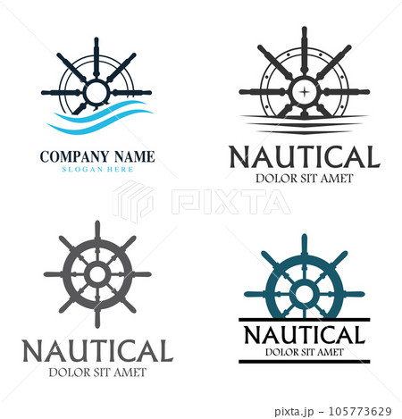 Cruise ship rudder template logo design with ocean waves. 105773629