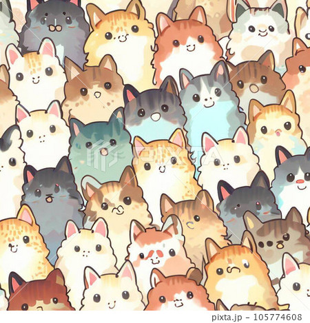 たくさんのかわいい猫のイラスト素材 [105774608] - PIXTA