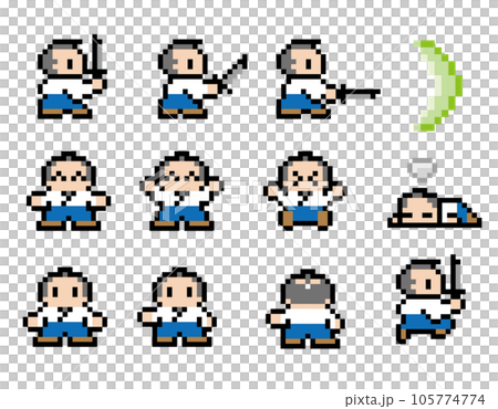 ゲーム風ドット絵　侍モーションセット 105774774