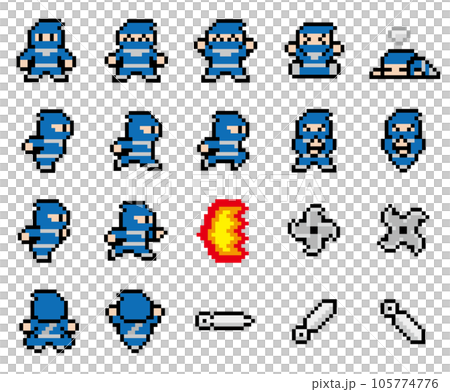 Game-style pixel art Ninja motion set - Stock Illustration