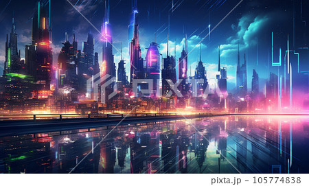 Cyberpunk Skylines: Futuristic Cityscape with Neon Towers 105774838