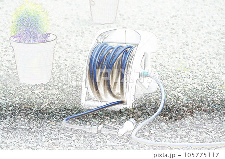 パステル調　”植木鉢とホースリール”　イラストイメージ 105775117