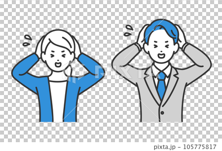A set of business people men and women who pose in trouble holding their heads [person vector illustration material] 105775817