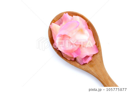 Sushi ginger, Sliced pink pickled young ginger Sushi ginger, Sliced pink pickled young ginger 105775877