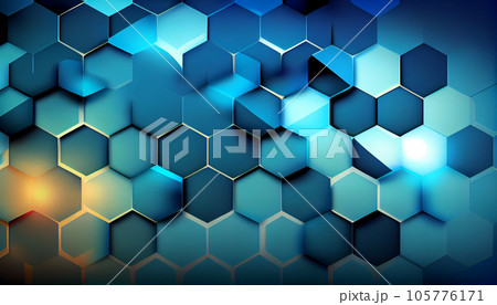 Generative AI, Blue Honeycomb - Hexagonal Abstract Background 105776171