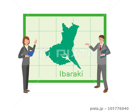 茨城県の地図を見て話すビジネスマン 105776840