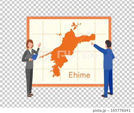 A businessman looking at a map of Ehime Prefecture and talking 105776841