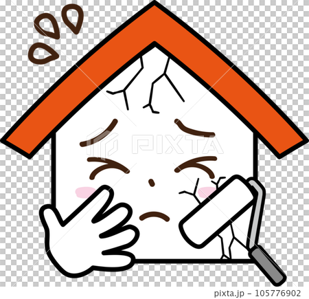 The expression of the house worried about the cracked outer wall The expression of the house worried about the cracked outer wall 105776902