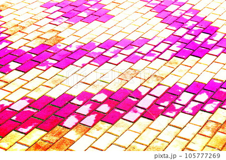 paved with tiles path in the Park. Paving slabs and lanterns in a park on a sunny day. paved with tiles path in the Park. Paving slabs and lanterns in a park on a sunny day. 105777269