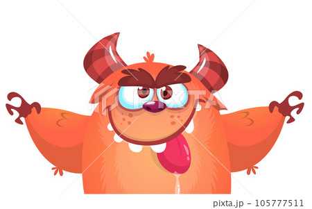 Funny cartoon monster character. Illustration of cute and happy alien. Halloween vector design isolated 105777511