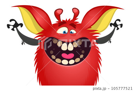 Funny cartoon monster character. Illustration of cute and happy alien. Halloween vector design isolated 105777521