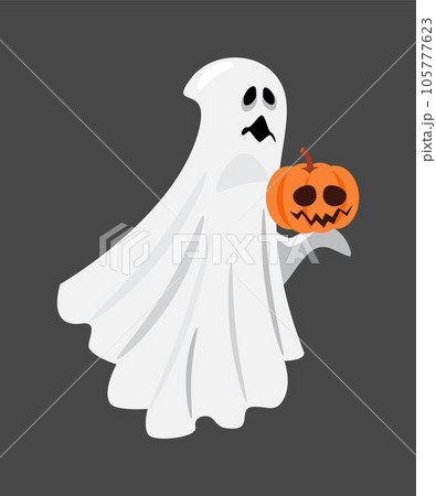 White cloth ghost . Halloween cartoon characters . Vector . 105777623