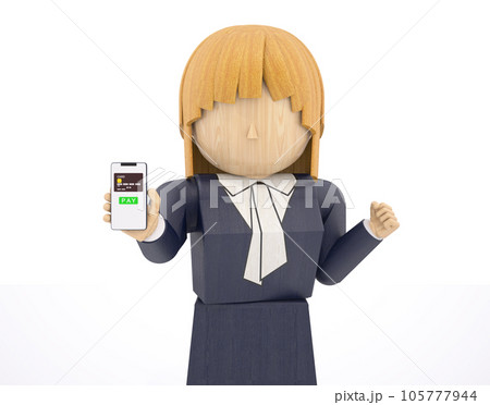 木製人形風3DCGイラスト スーツの女性 スマートフォン 木製人形風3DCGイラスト スーツの女性 スマートフォン 105777944